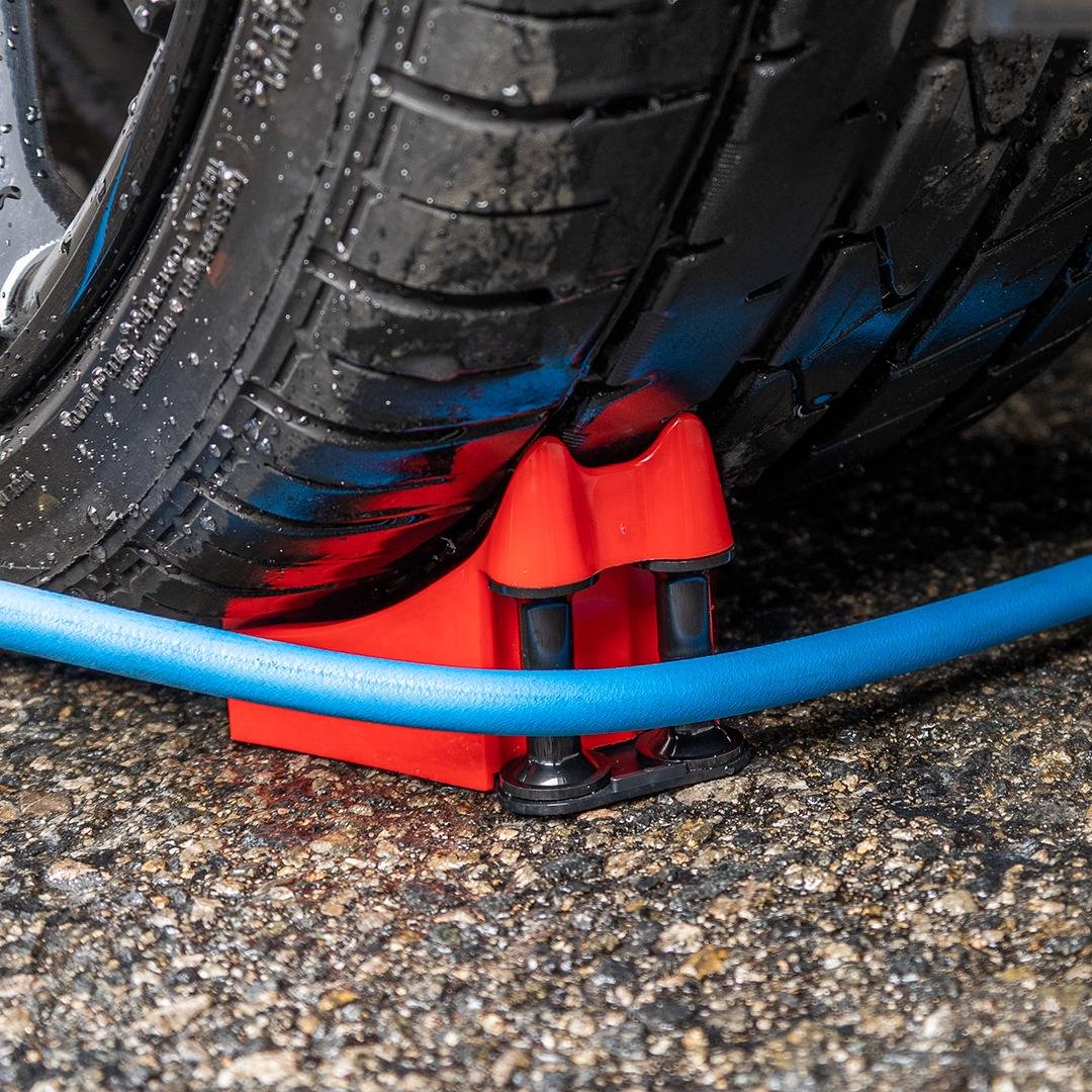 MaxShine Ezy Wheel Hose Slide Rollers under tire with hose